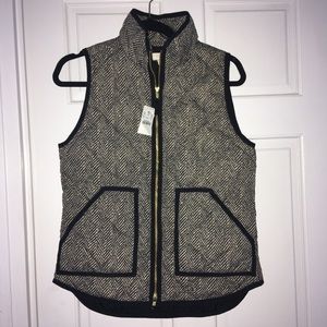 J. Crew black herringbone zippered puffer vest